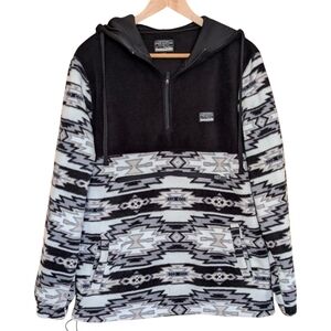 Free Nature Black and White Geometric Fleece Hoodie M Aztec Western Quarter Zip